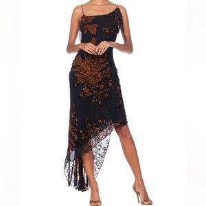 Black&Brown Silk Blend Burnout Velvet Fairy Whimsical Dress Sz 6